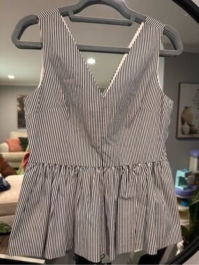 J.Crew Striped V-Neck Peplum Top - Black & White